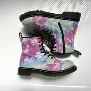 Dr. Martens Combat Boots Women's Size 5 Tie Dye Rainbow Colorful Side Zip 1460Y